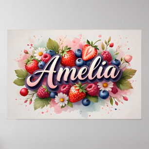 Personalised Berry Floral Name Poster "Amelia"