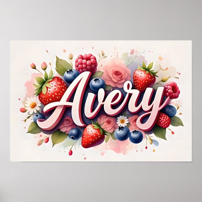 Personalised Berry Floral Name Poster "Avery" (Front)