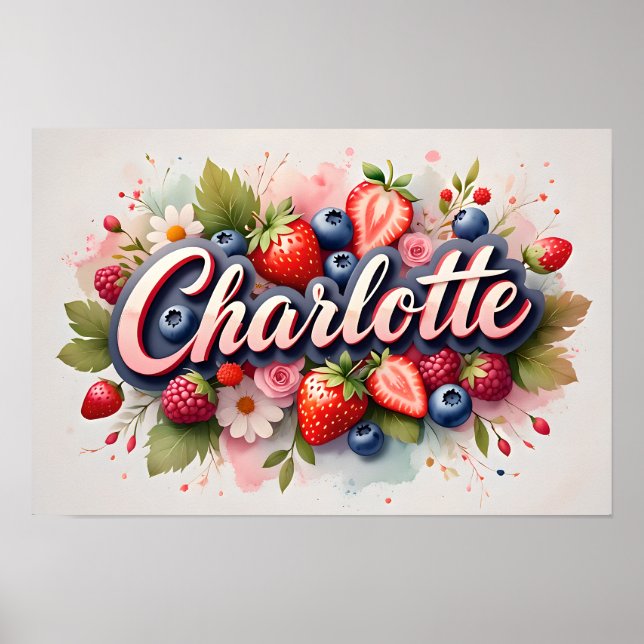 Personalised Berry Floral Name Poster "Charlotte" (Front)