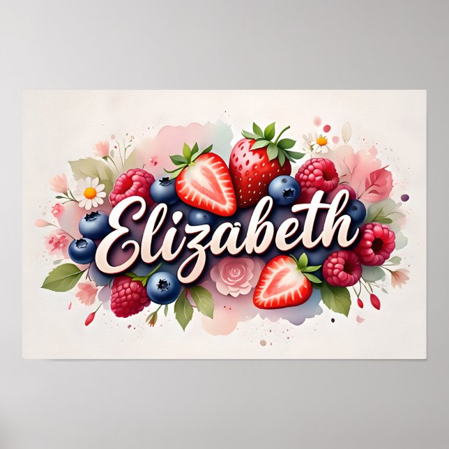 Personalised Berry Floral Name Poster "Elizabeth" (Front)
