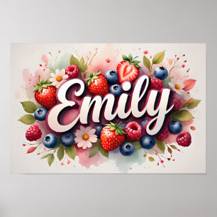 Personalised Berry Floral Name Poster "Emily"