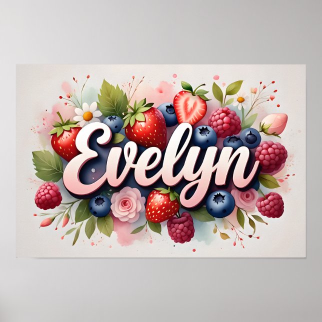 Personalised Berry Floral Name Poster  "Evelyn"  (Front)