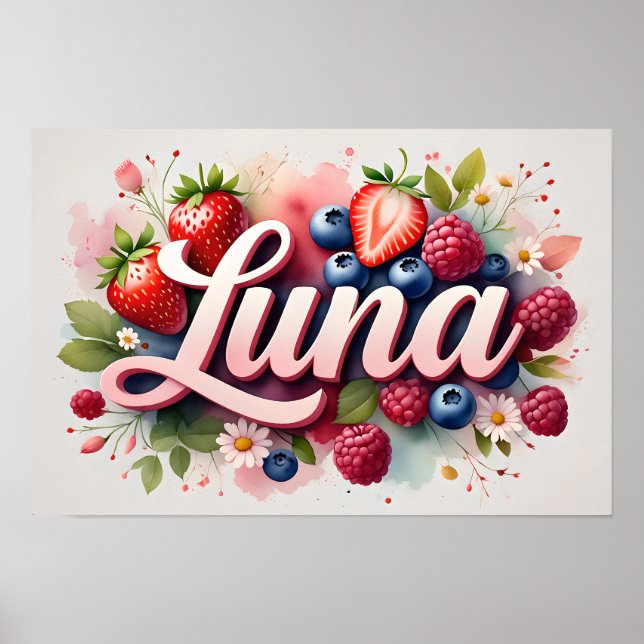 Personalised Berry Floral Name Poster "Luna" (Front)