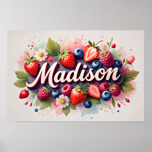 Personalised Berry Floral Name Poster "Madison"