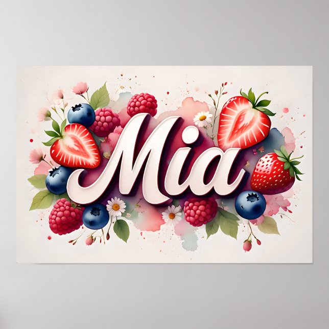 Personalised Berry Floral Name Poster "Mia" (Front)