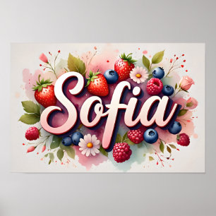 Personalised Berry Floral Name Poster – "Sofia" 