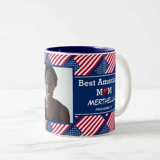 Personalised BEST AMERICAN MOM Photo Two-Tone Coffee Mug (Front Right)