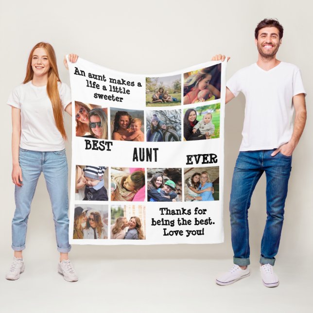 Personalised Best Aunt Ever 12 Photo Collage Fleece Blanket (In Situ)