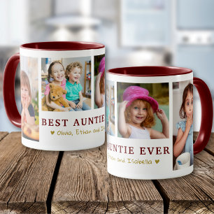 Personalised Best Auntie Ever 4 Photo Maroon Gold Mug