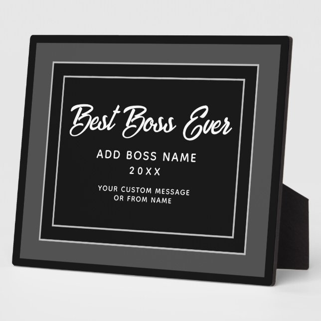 Personalised Best Boss Black White Script Plaque (Side)
