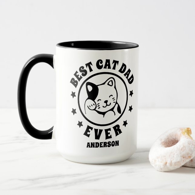 Personalised Best Cat Dad Ever Custom Name Mug (With Donut)