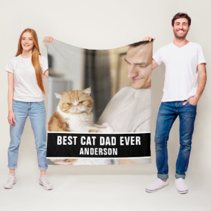 Personalised Best Cat Dad Ever custom Photo Fleece Blanket