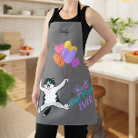 Personalised Best Cat Mum Ever All-Over Print  Apron<br><div class="desc">🐾 This personalised "Best Cat Mum Ever" apron is an adorable gift for cat mum, featuring a cute baby cat jumping playfully, holding colourful balloons and a gift box. 🐾 Use the template fields to put the mother's name. If you want to change the font style, colour or text placement,...</div>