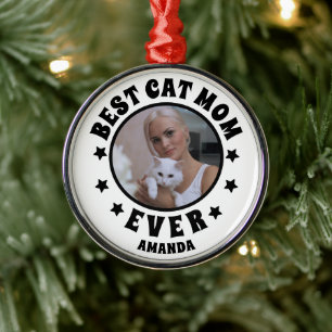 Personalised Best Cat Mum Ever Custom Photo Metal Tree Decoration