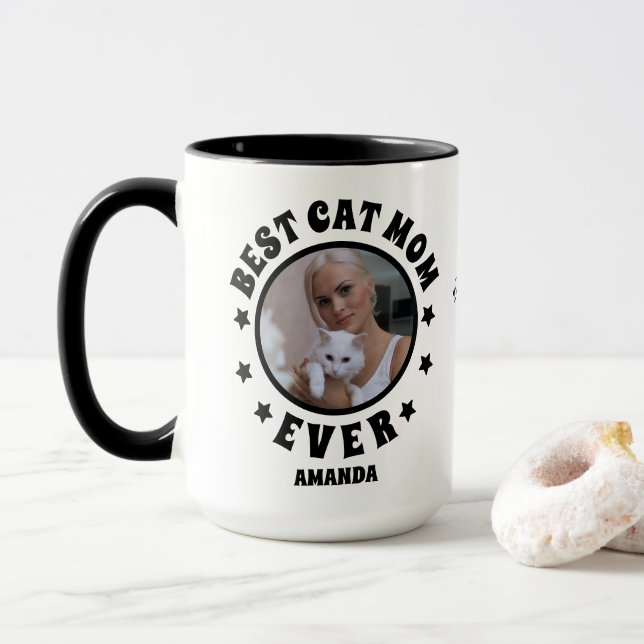 Personalised Best Cat Mum Ever Custom Photo  Mug (With Donut)