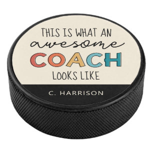 Personalised Best Coach Ever   Awesome Coach Gifts Hockey Puck