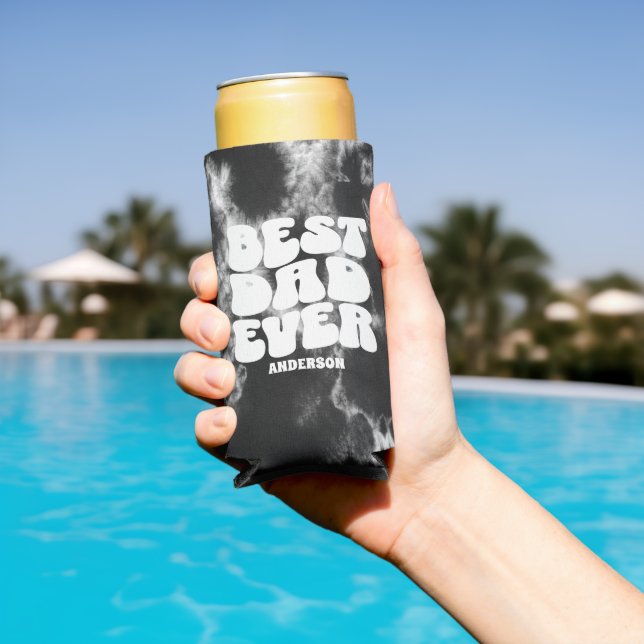 Personalised Best Dad Ever Black Tie Dye Seltzer Can Cooler (In Situ Pool)