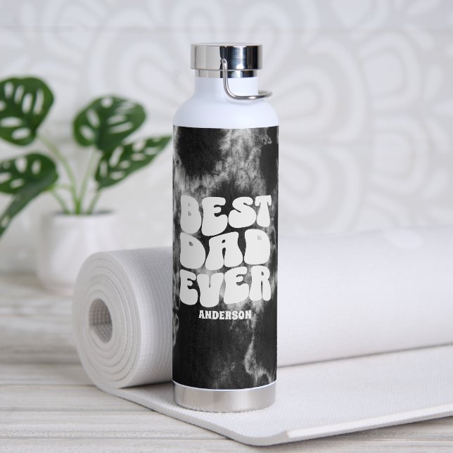 Personalised Best Dad Ever Black Tie Dye Water Bottle (Yoga)