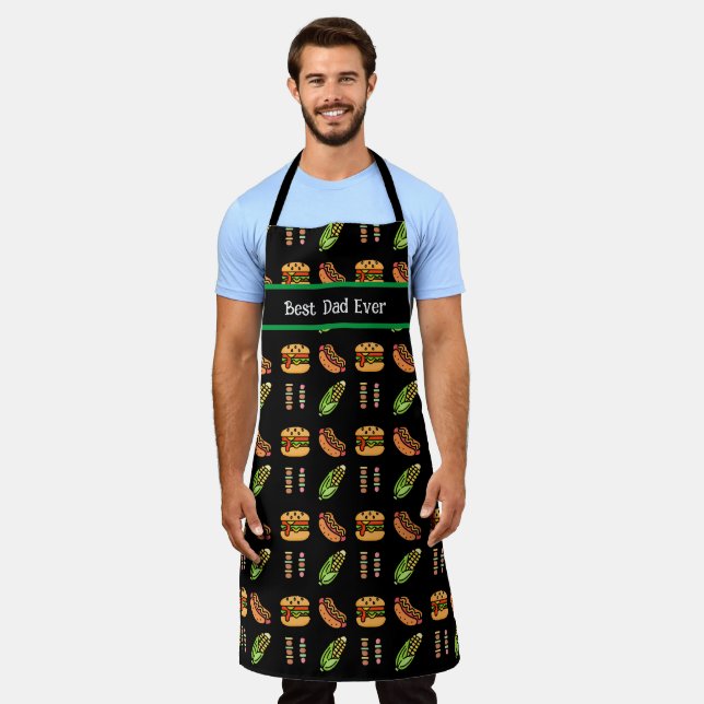 Personalised Best Dad Ever Cute Barbecue Foods Apron (Worn)