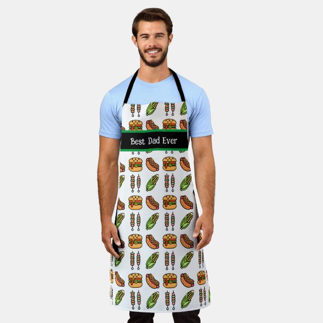 Personalised Best Dad Ever Cute Barbecue Foods Apron (Worn)