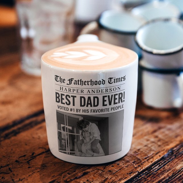 Personalised Best Dad Ever Newspaper Espresso Cup (Creator Uploaded)