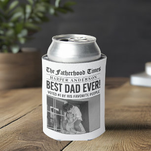 Personalised Best Dad Ever Newspaper Photo Can Cooler