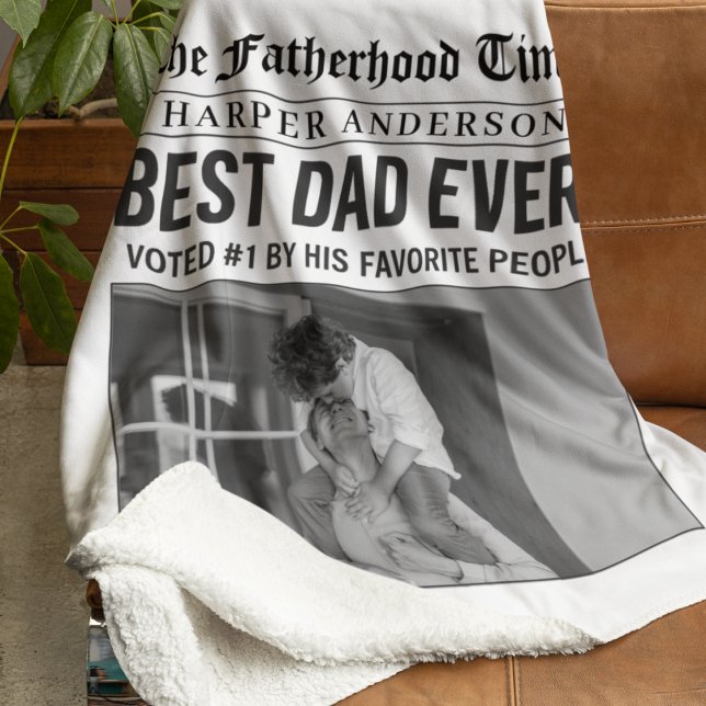 Personalised Best Dad Ever Newspaper Photo Sherpa Blanket (Creator Uploaded)