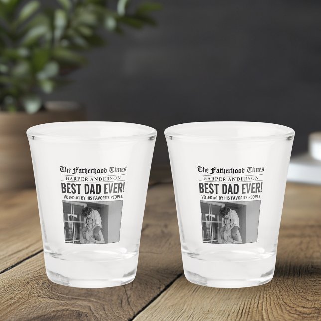 Personalised Best Dad Ever Newspaper Photo Shot Glass (Creator Uploaded)