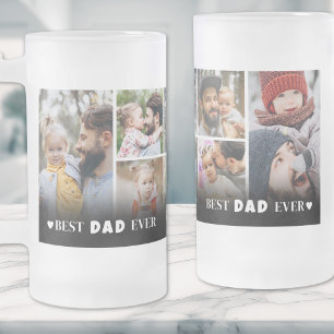 Personalised Best Dad Ever Photo Collage Father Frosted Glass Beer Mug
