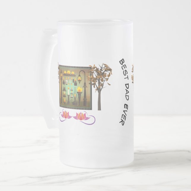 Personalised Best Dad Ever with Lotus Art Frosted  Frosted Glass Beer Mug (Front Left)