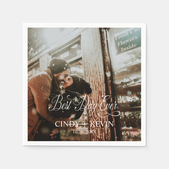 Personalised Best Day Ever Photo Wedding Paper Napkin (Front)