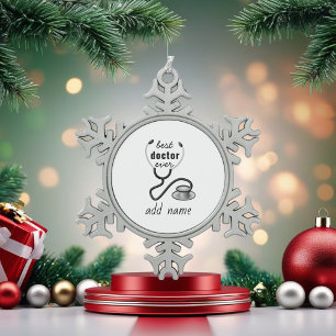 Personalised Best Doctor Ever Thank You Physician Snowflake Pewter Christmas Ornament