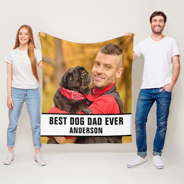 Personalised Best Dog Dad Ever Custom Photo Fleece Blanket (In Situ)