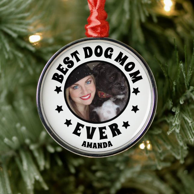 Personalised Best Dog Mum Ever Custom Photo  Metal Tree Decoration (Tree)