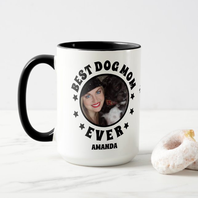Personalised Best Dog Mum Ever Custom Photo  Mug (With Donut)