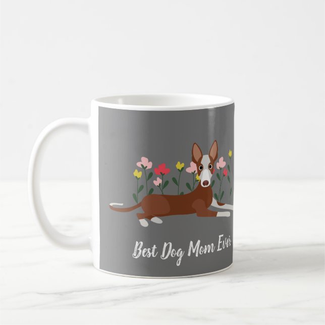 Personalised Best Dog Mum Ever Podenco Floral  Coffee Mug (Left)