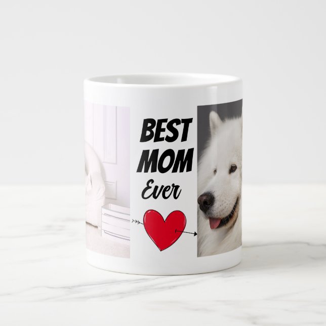 Personalised best dog mum two photo & text  large coffee mug (Front)
