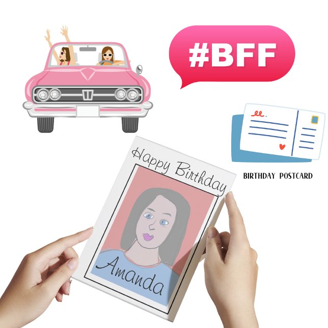 Personalised Best Friend Avatar Birthday  Postcard (Personalized BFF Birthday Return Address Postcard)