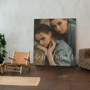 Personalised Best Friend Forever Photo Script Tex Faux Canvas Print