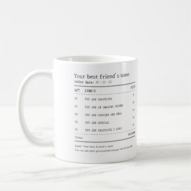 Personalised Best friend Receipt mug (Left)