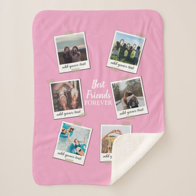 Personalised Best Friends 6 Photo Custom Collage Sherpa Blanket (Front)