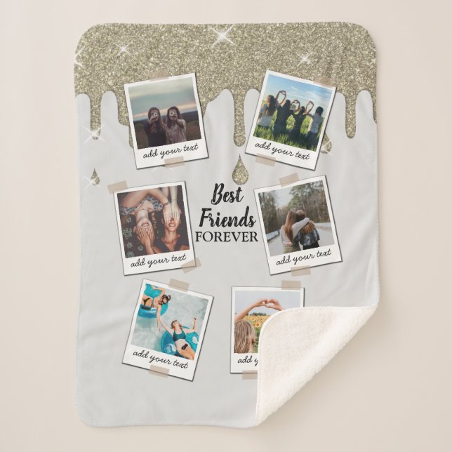 Personalised Best Friends 6 Photo Custom Collage Sherpa Blanket (Front)