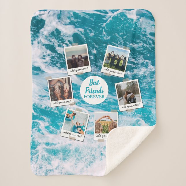 Personalised Best Friends 6 Photo Custom Collage Sherpa Blanket (Front)