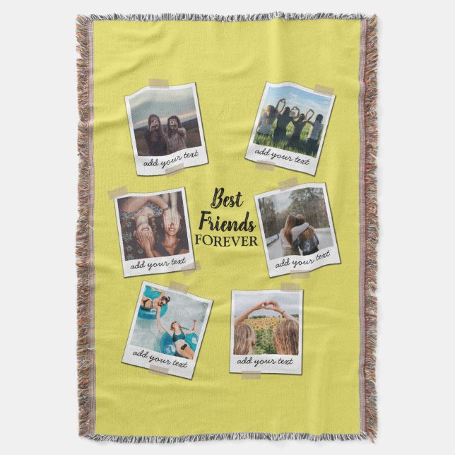 Personalised Best Friends 6 Photo Custom Collage Throw Blanket (Front Vertical)