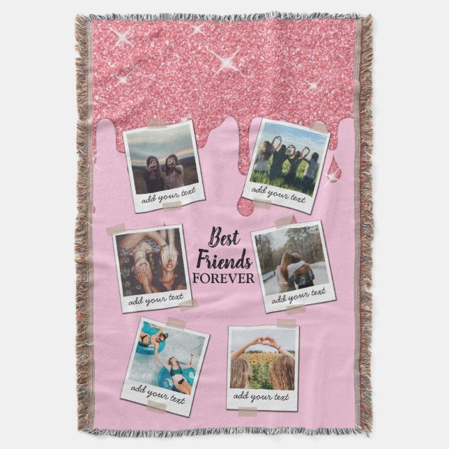 Personalised Best Friends 6 Photo Custom Collage Throw Blanket (Front Vertical)