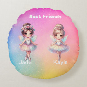 Personalised Best Friends Fairies Round Pillow