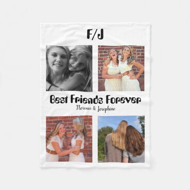 Personalised Best friends forever 4 photo collage Fleece Blanket (Front)