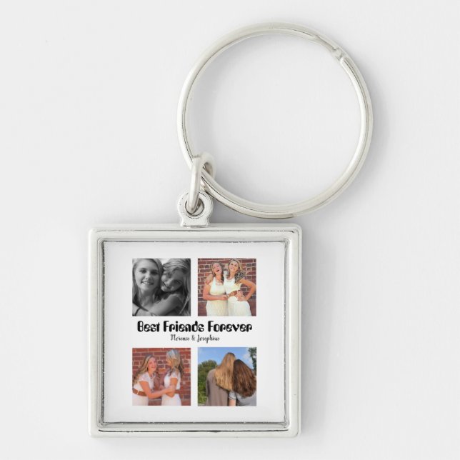 Personalised Best friends forever 4 photo collage Key Ring (Front)