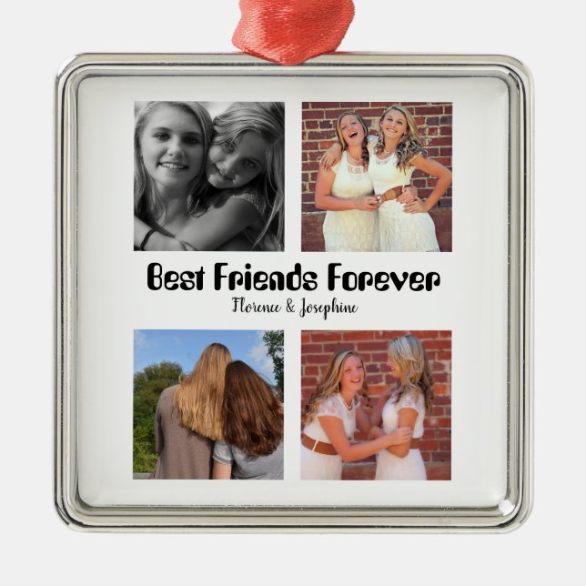 Personalised Best friends forever 4 photo collage Metal Tree Decoration (Front)