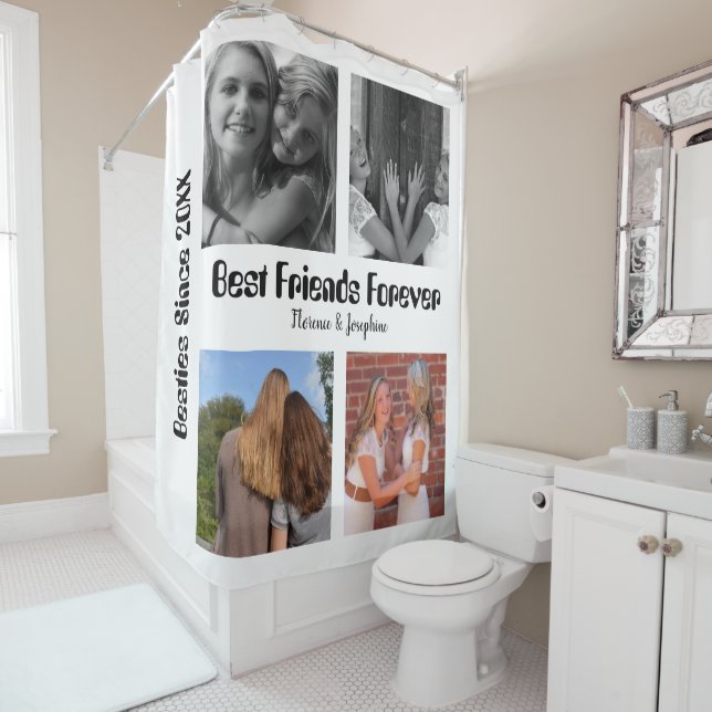 Personalised Best friends forever 4 photo collage Shower Curtain (In Situ)